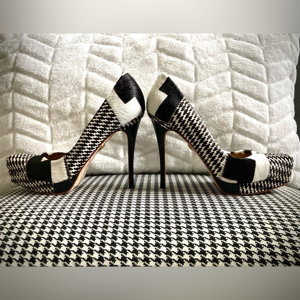 L.A.M.B Houndstooth Juva Calf Hair platform Heels, ORG Box&Dust bag! - Picture 5 of 16